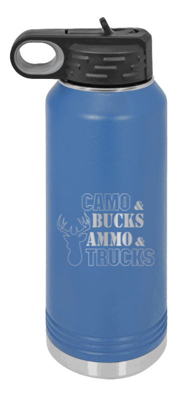 Camo and Bucks - 32oz Water Bottle- Royal Blue