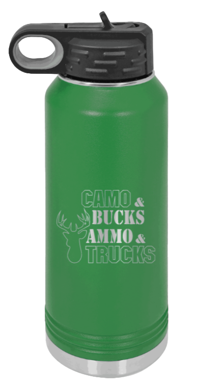 Camo and Bucks - 32oz Water Bottle- Green