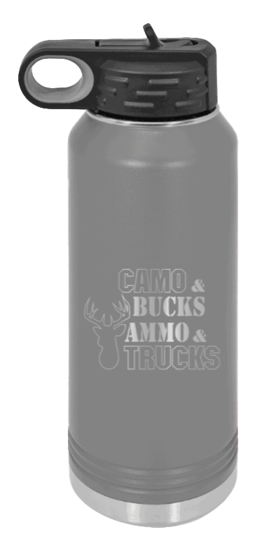 Camo and Bucks - 32oz Water Bottle- Dark Grey