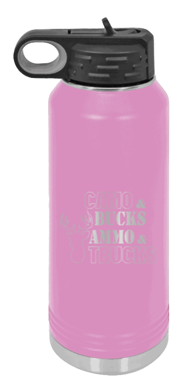 Camo and Bucks - 32oz Water Bottle- Light Purple