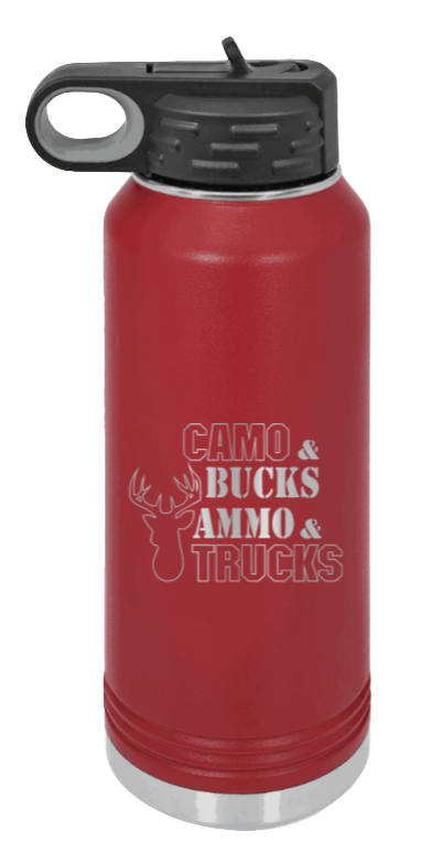 Camo and Bucks - 32oz Water Bottle- Maroon