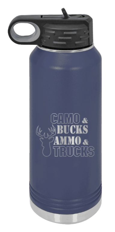 Camo and Bucks - 32oz Water Bottle- Navy