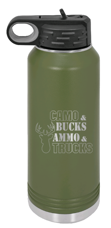 Camo and Bucks - 32oz Water Bottle- Olive