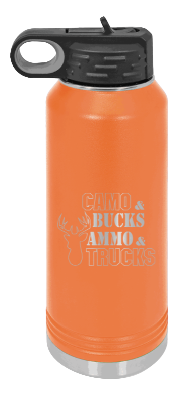 Camo and Bucks - 32oz Water Bottle- Orange