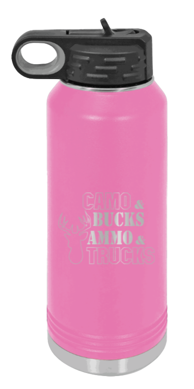 Camo and Bucks - 32oz Water Bottle- Pink
