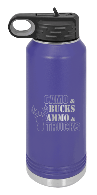 Camo and Bucks - 32oz Water Bottle- Purple