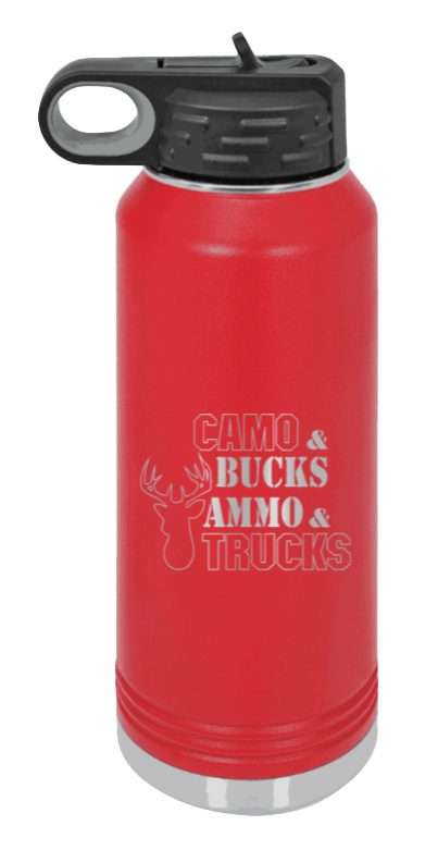 Camo and Bucks - 32oz Water Bottle- Red