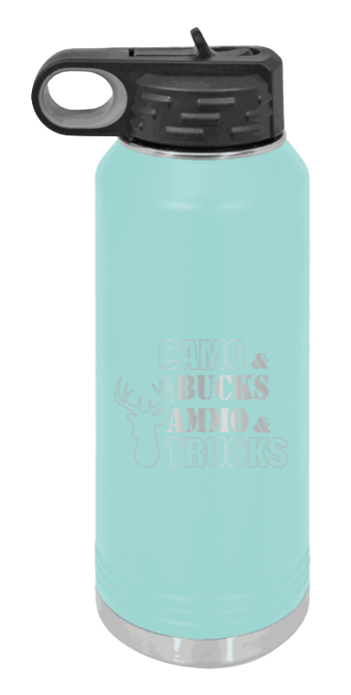 Camo and Bucks - 32oz Water Bottle- Teal