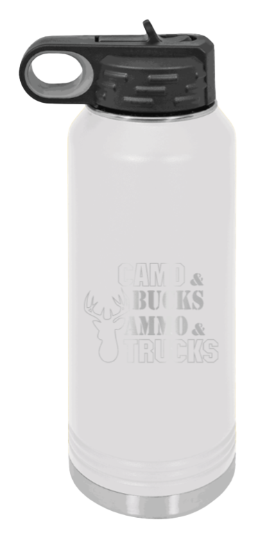 Camo and Bucks - 32oz Water Bottle- White
