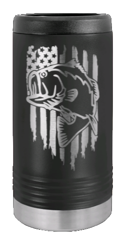 Bass Flag Laser Engraved Slim Can Insulated Koosie