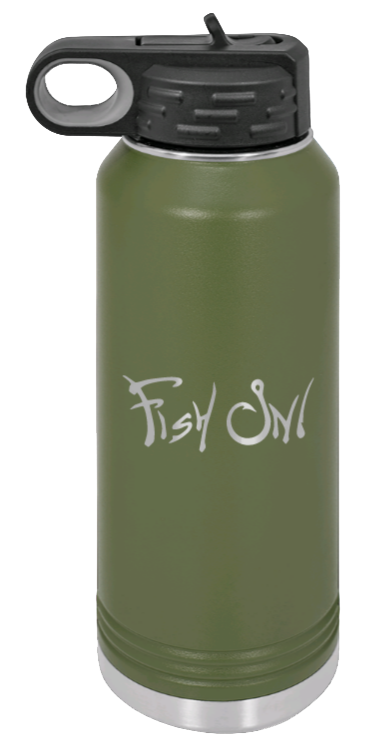 Fish On - 32oz Water Bottle- Olive