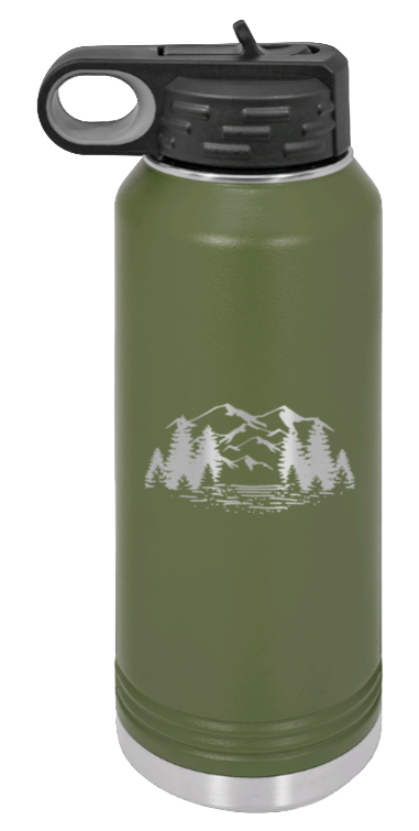 Mountains - 32oz Water Bottle- Olive