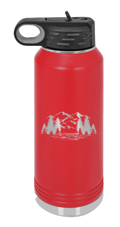 Mountains - 32oz Water Bottle- Red
