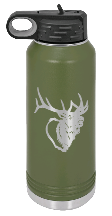 Elk Head - 32oz Water Bottle- Olive
