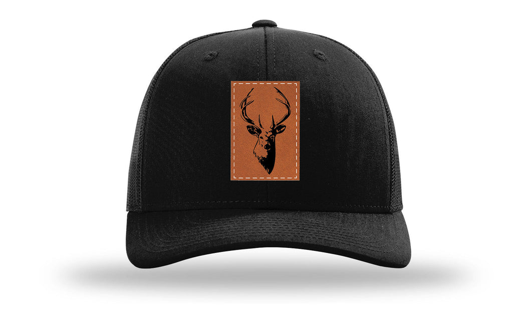 Richarson 112 Black Hat with 'Girl Dad' text Rawhide Leather Patch Hat with White stitching.