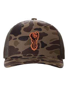 Distressed Flag Deer Leather Patch Richardson 112 Duck Camo Hat