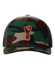 Load image into Gallery viewer, Distressed Flag Deer Leather Patch Richardson 112 Duck Camo Hat
