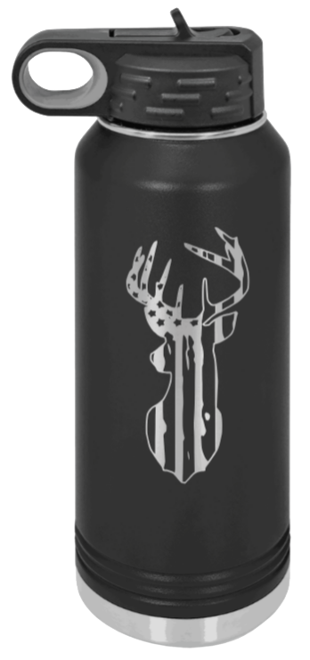 Distressed Flag Deer Laser Engraved Water Bottle (Etched)