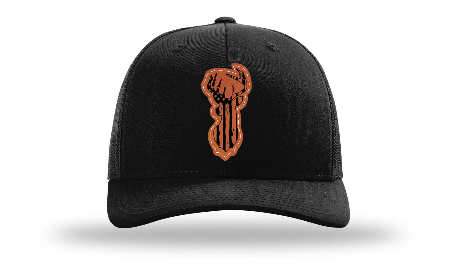 Distressed Flag Deer Leather Patch Richardson 112 Hat