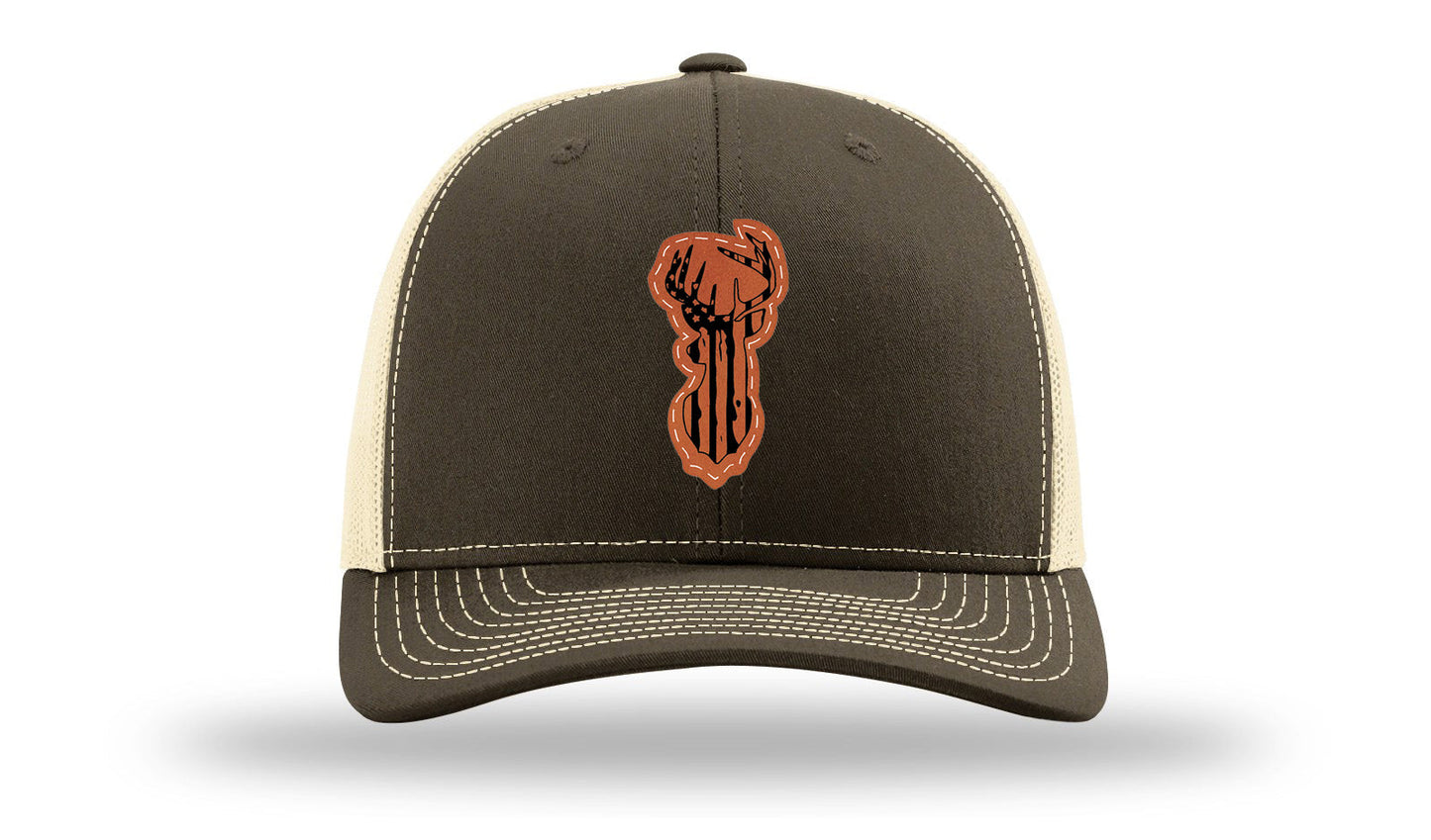 Distressed Flag Deer Leather Patch Richardson 112 Hat