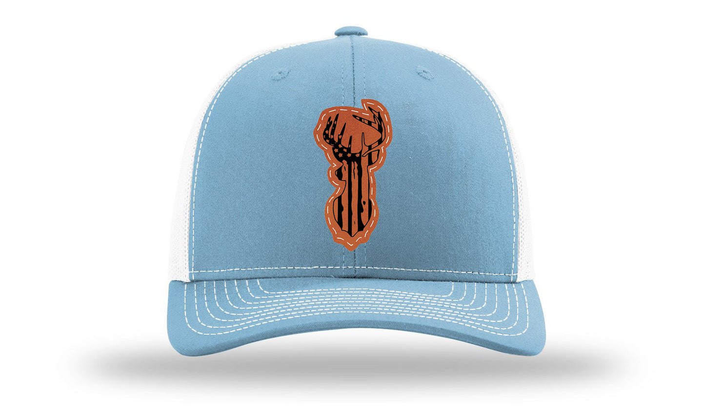 Distressed Flag Deer Leather Patch Richardson 112 Hat