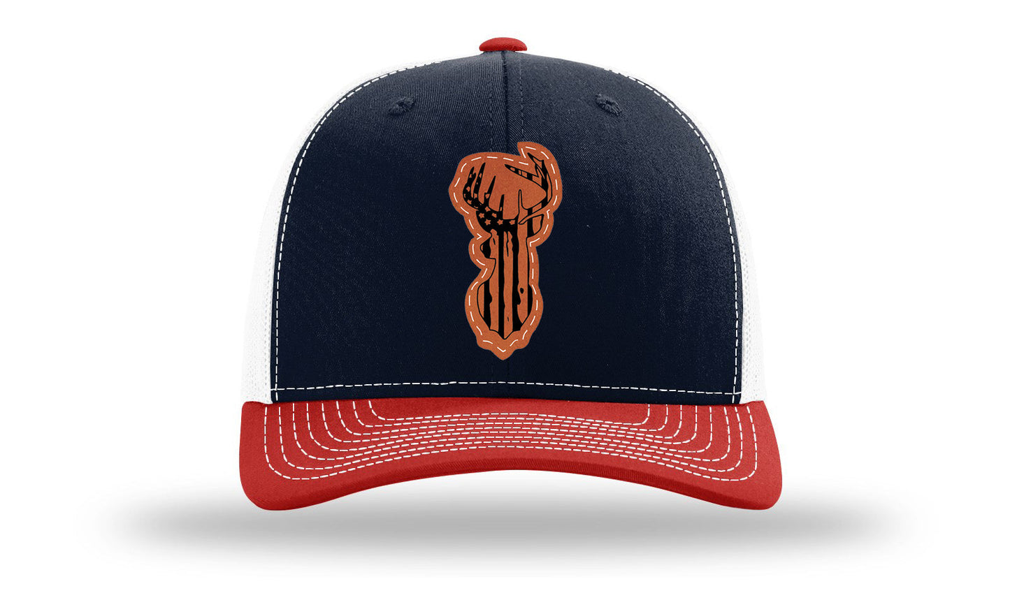 Distressed Flag Deer Leather Patch Richardson 112 Hat