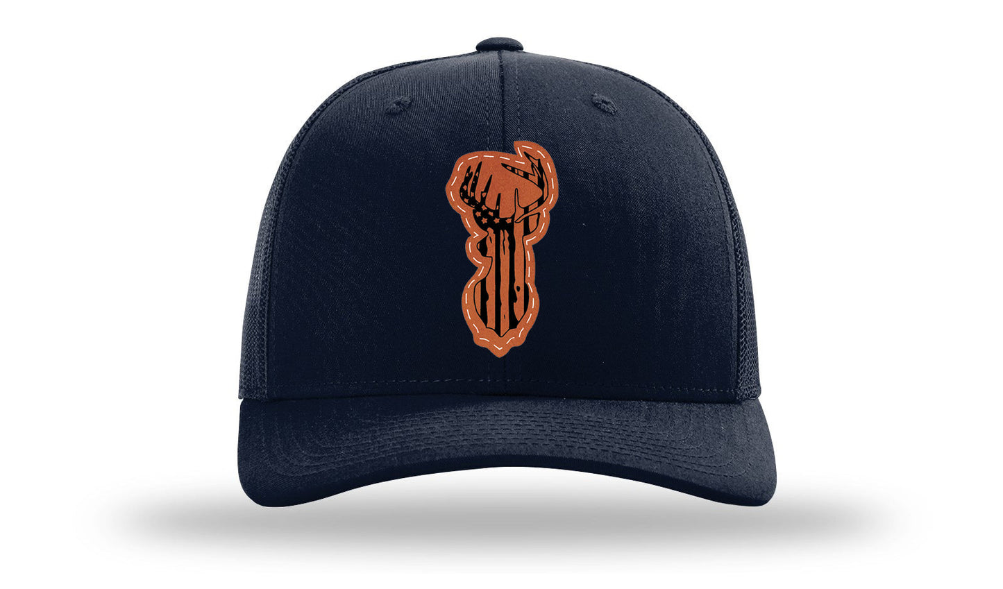 Distressed Flag Deer Leather Patch Richardson 112 Hat