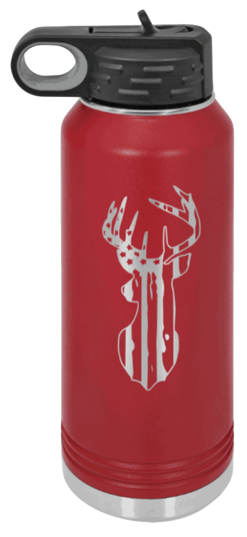 Distressed Flag Deer - 32oz Water Bottle- Maroon