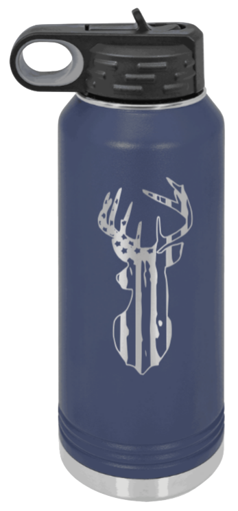 Distressed Flag Deer - 32oz Water Bottle- Navy