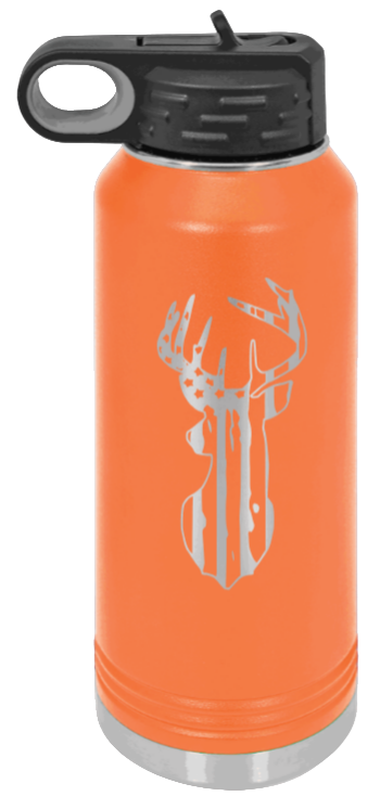 Distressed Flag Deer - 32oz Water Bottle- Orange