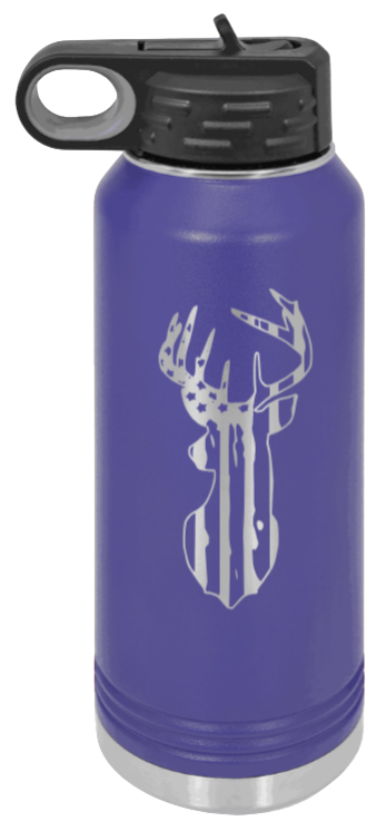 Distressed Flag Deer - 32oz Water Bottle- Purple