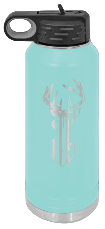 Distressed Flag Deer - 32oz Water Bottle- Teal