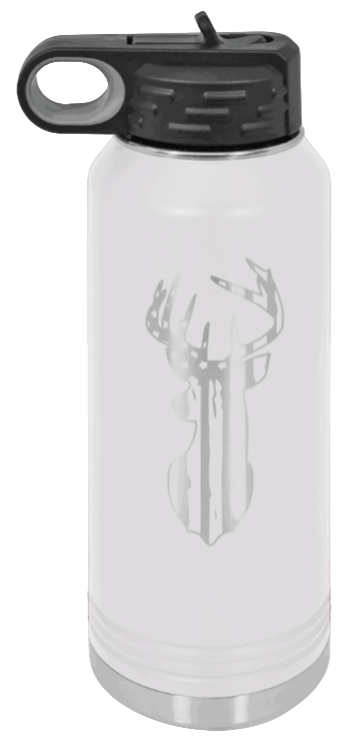 Distressed Flag Deer - 32oz Water Bottle- White