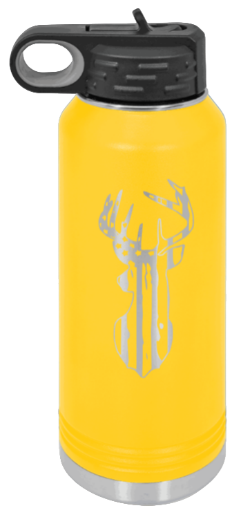 Distressed Flag Deer - 32oz Water Bottle- Yellow
