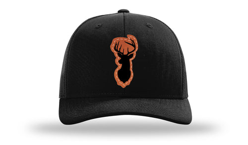Richarson 112 Black Hat with 'Girl Dad' text Rawhide Leather Patch Hat with White stitching.
