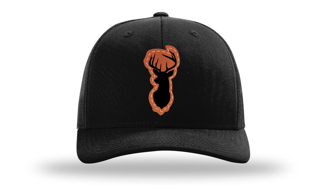 Richarson 112 Black Hat with 'Girl Dad' text Rawhide Leather Patch Hat with White stitching.