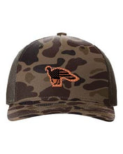 Load image into Gallery viewer, Distressed Flag Turkey Leather Patch Richardson 112 Duck Camo Hat
