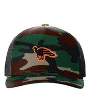 Load image into Gallery viewer, Distressed Flag Turkey Leather Patch Richardson 112 Duck Camo Hat
