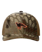 Load image into Gallery viewer, Distressed Flag Turkey Leather Patch Richardson 112 Duck Camo Hat
