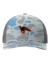 Load image into Gallery viewer, Distressed Flag Turkey Leather Patch Richardson 112 Duck Camo Hat
