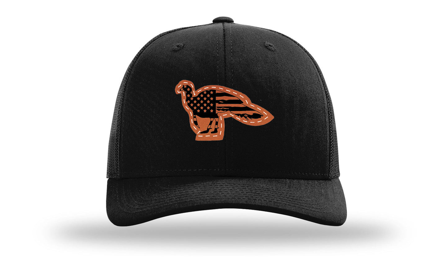 Richarson 112 Black Hat with 'Girl Dad' text Rawhide Leather Patch Hat with White stitching.