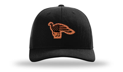 Richarson 112 Black Hat with 'Girl Dad' text Rawhide Leather Patch Hat with White stitching.