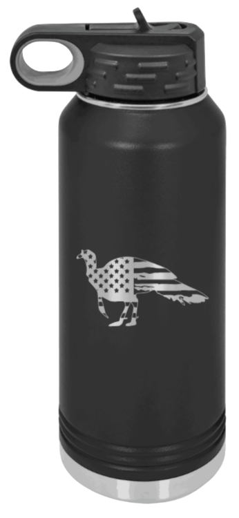 Distressed Flag Turkey - 32oz Water Bottle- Black