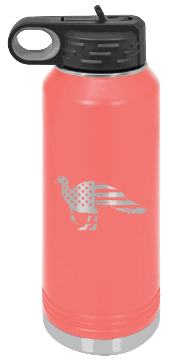 Distressed Flag Turkey - 32oz Water Bottle- Coral