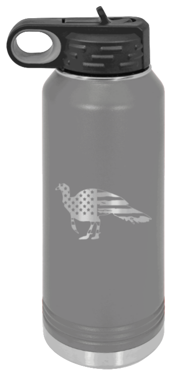 Distressed Flag Turkey - 32oz Water Bottle- Dark Grey