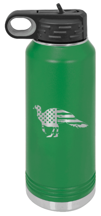 Distressed Flag Turkey - 32oz Water Bottle- Green