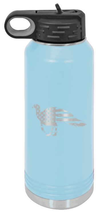 Distressed Flag Turkey - 32oz Water Bottle- Light Blue