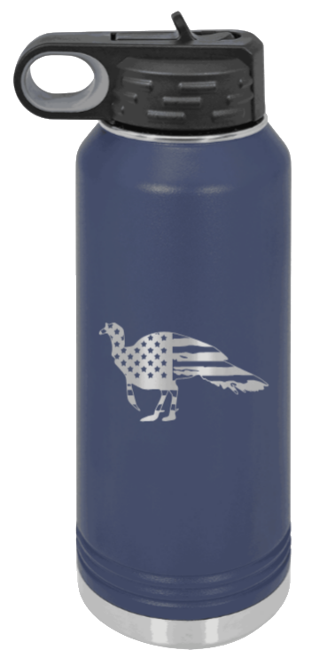 Distressed Flag Turkey - 32oz Water Bottle- Navy