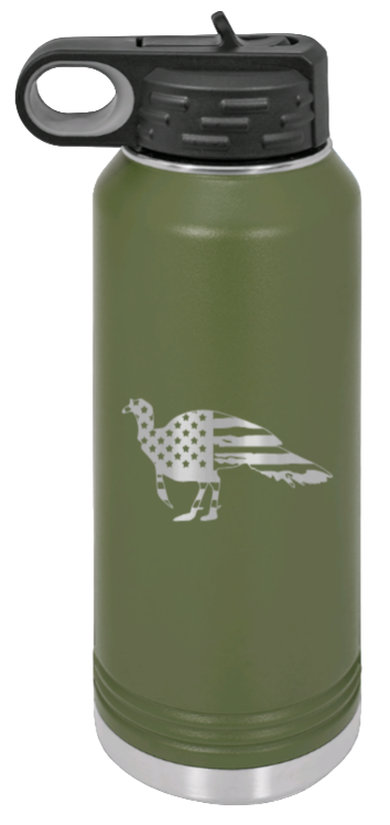 Distressed Flag Turkey - 32oz Water Bottle- Olive