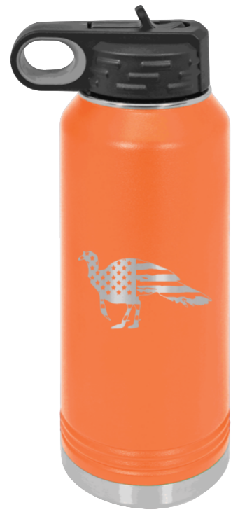 Distressed Flag Turkey - 32oz Water Bottle- Orange